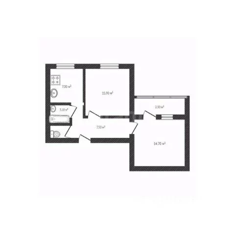 49.5 м², 2-комнатная квартира
