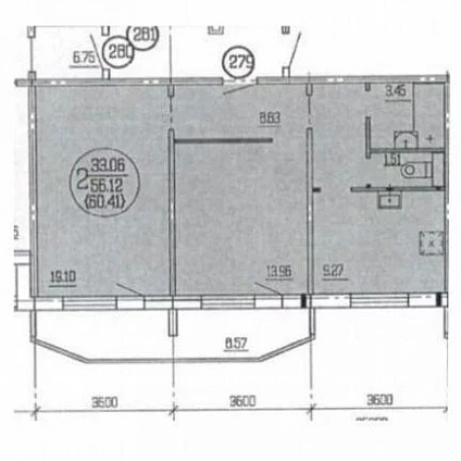 60 м², 2-комнатная квартира