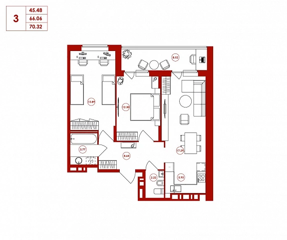 70.32 м², 3-комнатная квартира