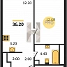 36.2 м², -комнатная квартира